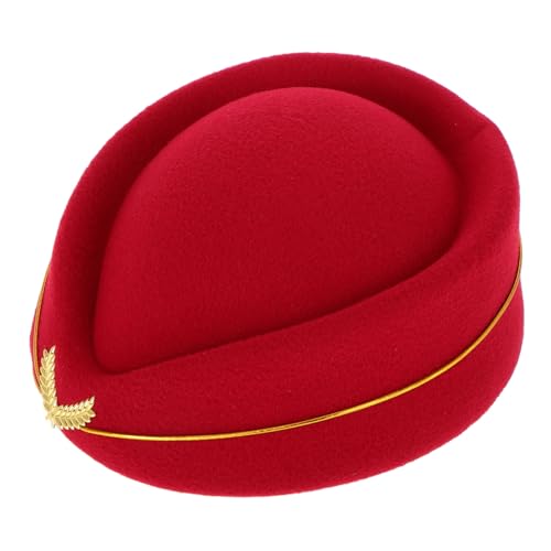 ERINGOGO Stewardess Mütze aus Weichem Kunstfilz Verstellbar für Damen Flugbegleiterin Kostümzubehör Tiefroter Hut für Bühnenauftritte Themenpartys Halloween und Cosplay von ERINGOGO