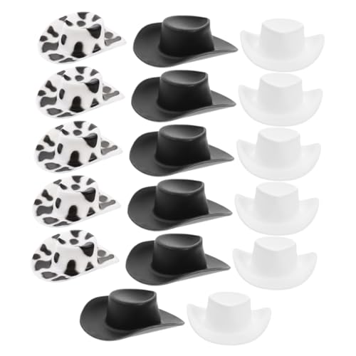 ERINGOGO Teiliges Mini Cowboy Hüte Miniatur Puppenhüte in und Schwarz Weißem Kuhmuster Leicht Dekorativ DIY Zubehör für Puppenhaus Party und Bastelprojekte von ERINGOGO