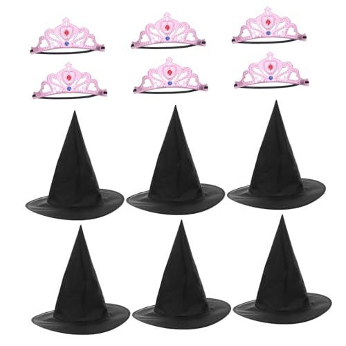 ERINGOGO Teiliges Set Prinzessinnenkrone Schwarze Hexenhüte Weiche Leichte Accessoires für Geburtstag Halloween Party und Rollenspiele als Partydeko von ERINGOGO