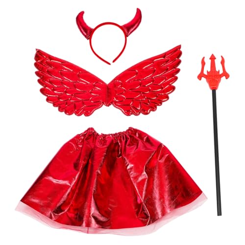 ERINGOGO Teufel Cosplay Kostüm Set für Teiliges Set mit Tüllrock Teufelshörnern und Flügeln für Halloween und Karneval von ERINGOGO