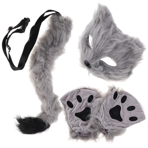 ERINGOGO Fellmaske Mit Pfotenhandschuhen Und Für Halloween Halbfassade Tiermasken Für Cosplay Bequeme Und Verstellbare Maske Für Karneval Und Maskeraden von ERINGOGO