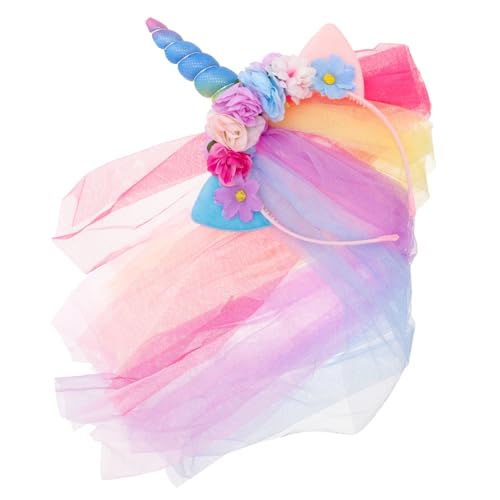 ERINGOGO Unicorn Haarschmuck Mädchen Haarreifen mit Schleier Party Geburtstag Kostüm Accessoire Niedlich Elegant Rutschfest für Erwachsene von ERINGOGO