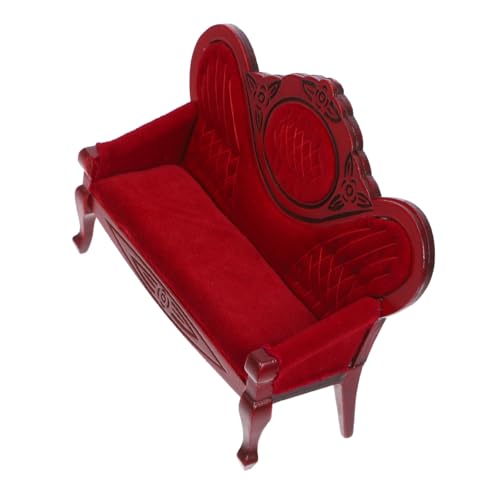 ERINGOGO Vintage Holz Sofa Puppenmöbel Wohnzimmer Deko Rotbraun Puppenhaus Geeignet und Detailreich von ERINGOGO