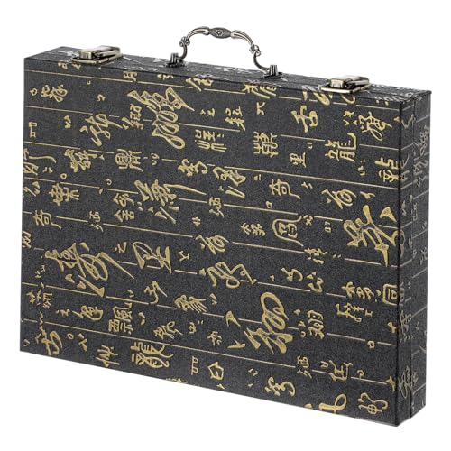 ERINGOGO Vintage Mahjong Aufbewahrungsbox Holz mit Stilvollem Geprägt Embossed Design Tragbare Schatulle mit Griff für Spielsteine Eleganter Organizer für Chinesisches Brettspiel von ERINGOGO