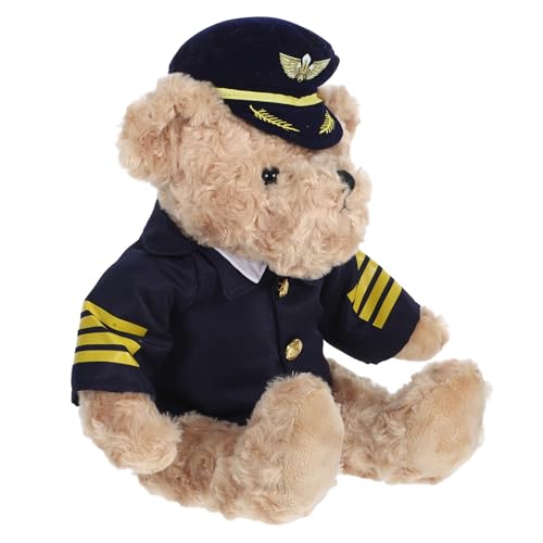 ERINGOGO Weicher Plüschbär mit Kapitän uniform Kuscheliges Airline Captain Stofftier Weiches Plüschtier als Geschenk für Geburtstag Hochzeit Festliche Anlässe und Partydeko von ERINGOGO