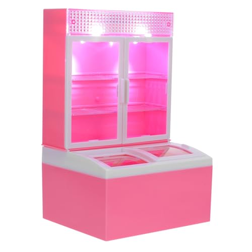ERINGOGO Winziger Eiscreme-gefrierschrank, Mini-puppenhaus-kühlschrank, Miniatur-kühlschrank, Eisschrank, Puppenhaus-möbel Für Kinder, Küche, Rollenspiel, Rosa von ERINGOGO
