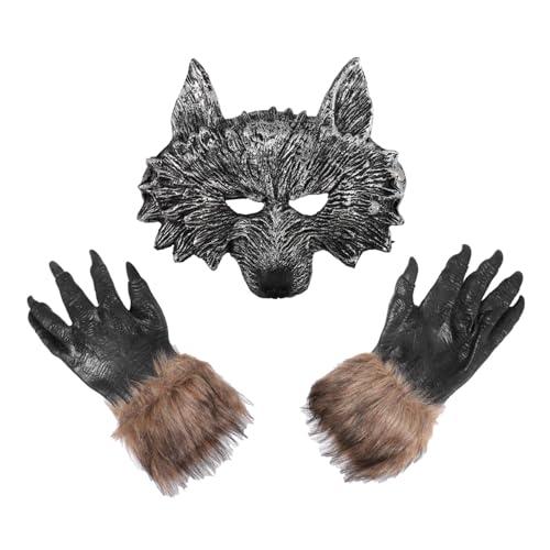 ERINGOGO Wolf Maske Halloween Masquerade Werwolf Maske mit Wolfshandschuhen Umweltfreundlich Langlebig Atmungsaktiv Leicht und Bequem für Halloween Kostüm Party Cosplay von ERINGOGO