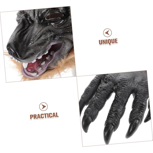ERINGOGO Wolfkopf Maske und Krallenhandschuhe Realistische Vinyl Halloween Cosplay Maske für Erwachsene Bequem Sicher Geeignet für Kostüm und Verkleidungspartys von ERINGOGO