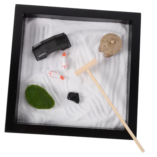 ERINGOGO Zen Garten Holzdekor Desktop Mini Sandbox DIY Meditationsgarten für Zuhause und Büro Zen Sand Ornament zur Entspannung und Schreibtischdekoration Balance und Ruhige Atmosphäre von ERINGOGO