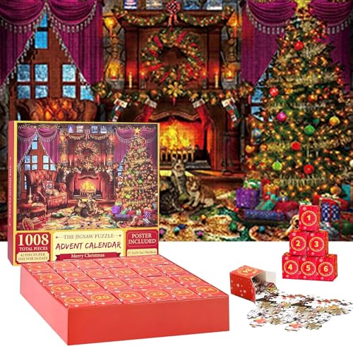 Adventskalender 2023 Puzzle, weihnachtskalender 24 Boxen -1008 Teile, Countdown bis Weihnachten,Weihnachten Geschenke Hausdekoration (03) von ERKIES