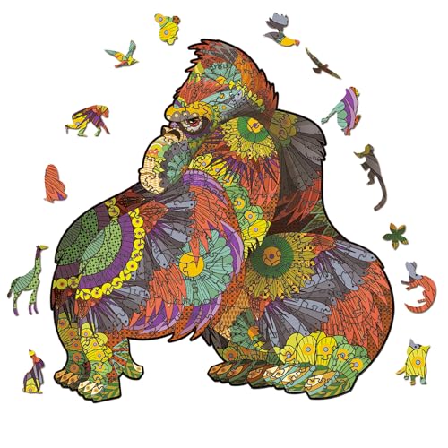 Holzpuzzle Erwachsene, Einzigartige Tierförmige HolzPuzzle, Jigsaw Puzzles 103 Teile, Erwachsene und Kinder (Gorilla,M) von ERKIES