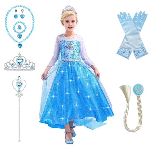 ERMWALR Mädchen Prinzessin Dress Up für Mädchen mit Krone Halskette Sets, Prinzessin Kleid Fancy Outfit Kostüm Langer Rock für Halloween Karneval Party Geburtstag Cosplay Festzug (3-4 Alter) von ERMWALR