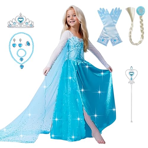 ERMWALR Mädchen Prinzessin Dress Up für Mädchen mit Kronen-Halsketten-Sets, Kostüm-Outfit-Kostüme, langer Rock für Halloween, Karneval, Party, Geburtstag, Cosplay, Festzug (3-4 Alter) von ERMWALR