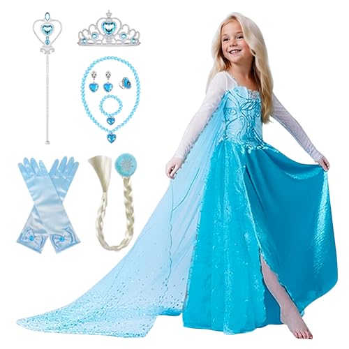 ERMWALR Mädchen Prinzessin Dress Up für Mädchen mit Kronen-Halsketten-Sets, Kostüm-Outfit-Kostüme, langer Rock für Halloween, Karneval, Party, Geburtstag, Cosplay, Festzug (6-7 Alter) von ERMWALR