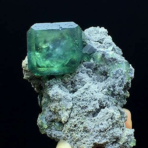 220 g seltener Würfel mit größeren Partikeln, blaues/grünes Fluorit-Kristallexemplar von ERNZI
