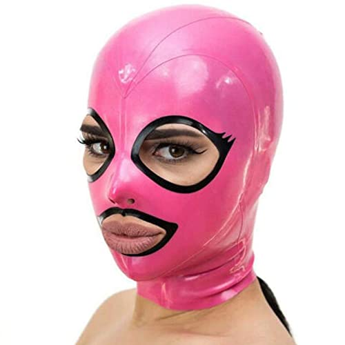 ERNZI 100% Latex Maske Gummi Gummi Schwarz Und Weiß Colorblock Kopfbedeckung Spitze Cosplay Party Handmade Customization 0.4Mm Größe XS-XXL,Rosa,L von ERNZI