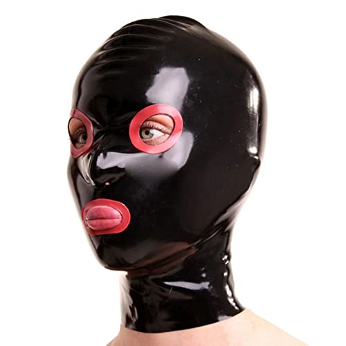 ERNZI Halloween Latex Maske Rote Offene Augen Und Mund Erotische Latex Kopfbedeckung Gruselige Maske Mit Reißverschluss,Schwarz,L von ERNZI