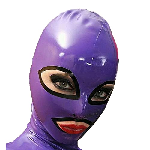 ERNZI Latex Gummi Fetisch Maske Haube Handgemacht Augen Und Mund Offen Rot Maskerade Cosplay Halloween 0.45MM,Lila,XL von ERNZI