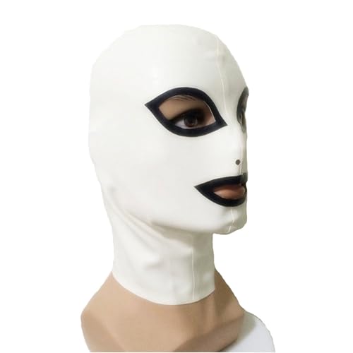 ERNZI Latex Gummi Fetisch Maske Haube Handgemacht Maskerade Cosplay Halloween Catwoman Kopfbedeckung,Weiß,L von ERNZI