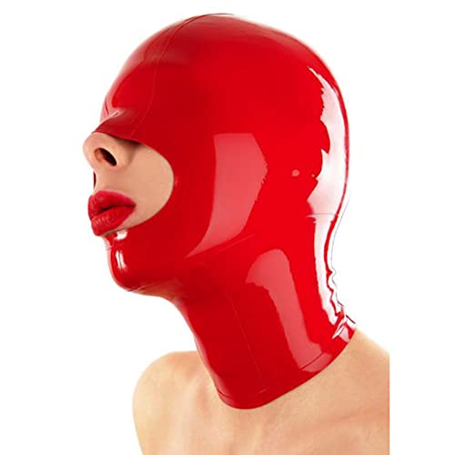 ERNZI Latex Haube Gummi Gesichtsmaske Offener Mund Halloween Party Maske Zubehör Sexy Schwarz Latex Fetisch Hauben Angepasst,Rot,L von ERNZI