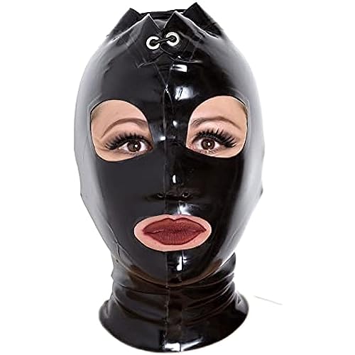 ERNZI Latex Kopfbedeckung Latexmaske Mit Schnürung Erotische Kopfbedeckung Für Erwachsene Für Rollenspiele Halloween Requisiten,Schwarz,M von ERNZI