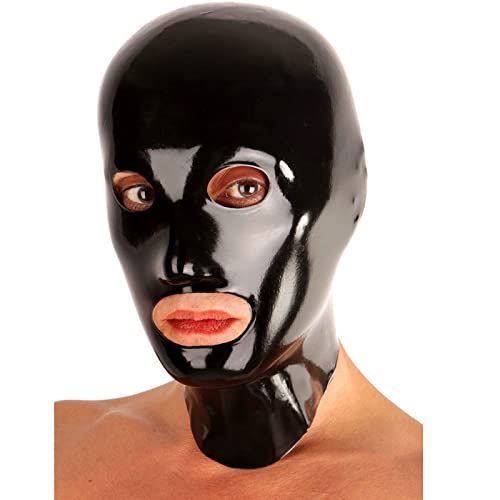 ERNZI Latex Maske, Kapuze Schwarz Offene Augen & Mund Für Cosplay Halloween Party Wear Bodysuit,Schwarz,XS von ERNZI