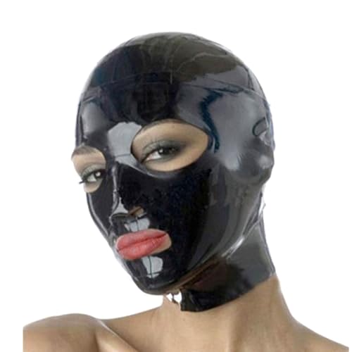 ERNZI Latex Maske Gummihaube Mit Rückenreißverschluss Für Catsuit Party Wear Kostüme Clubwear,Schwarz,L von ERNZI
