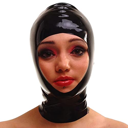 ERNZI Latex Maske Kostüme Hauben Fetisch Hut Mit Rückenreißverschluss Persönlichkeit Hut Haube,Schwarz,XL von ERNZI