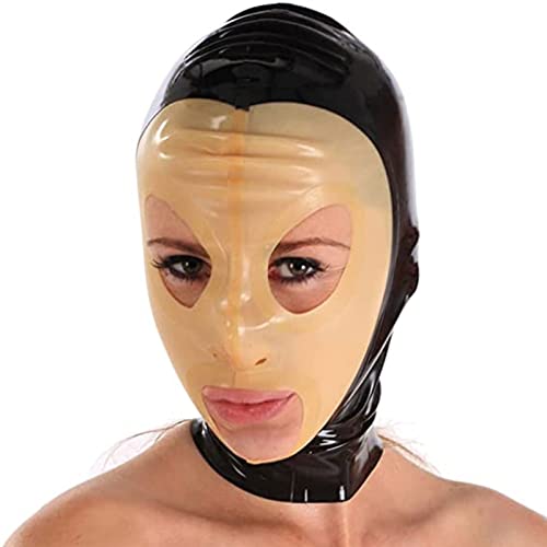 ERNZI Schwarz Latex Maske Halloween Gummi Haube Öffnen Schöne Augen Und Mund Zurück Reißverschluss Maske Club Tragen Fesseln Bdsm Spielzeug Fetisch,Schwarz,L von ERNZI