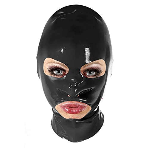 ERNZI Unisex Frauen Herren Cosplay Gesichtsmaske Latex Glänzend Metallisch Offene Augen Und Mund Kopfbedeckung Vollgesichtsmaske Haube Für Rollenspiel Kostüm,Schwarz,L von ERNZI