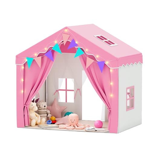 EROMMY 2-in-1 kinderzelt mit Matte, bunten Fahnen und Leuchtstreifen, Doppeltür-Design Zelt kinderzimmer für drinnen mit Dachfenster,Spielhaus für 3+ Jahre Rosa EROMMY 2-in-1 kinderzelt mit Matte, bunten Fahnen und Leuchtstreifen, Doppeltür-Design Zelt kinderzimmer für drinnen mit Dachfenster,Spielhaus für 3+ Jahre Rosa von EROMMY