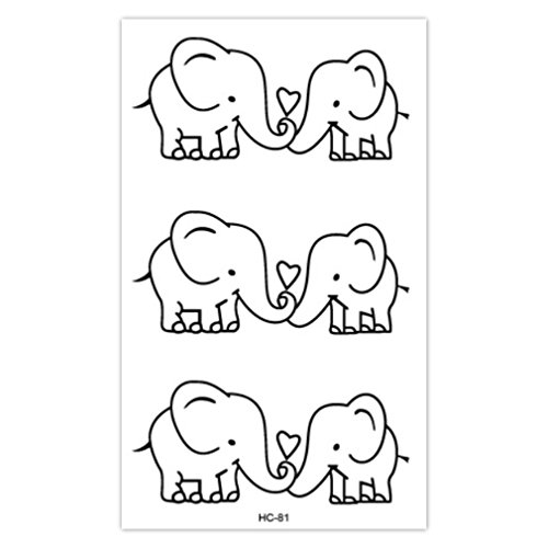 EROSPA® Tattoo-Bogen temporär - 2 Elefanten mit Herz - Schwarz 10,5 x 6,5 cm von EROSPA