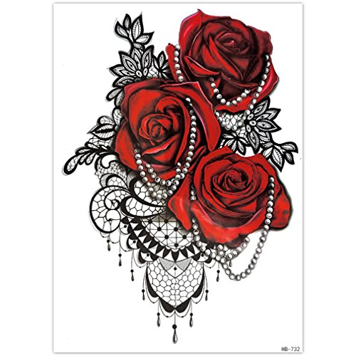 EROSPA® Tattoo-Bogen temporär - Aufkleber Rosenblüten / Perlenkette - 15 x 21 cm von EROSPA