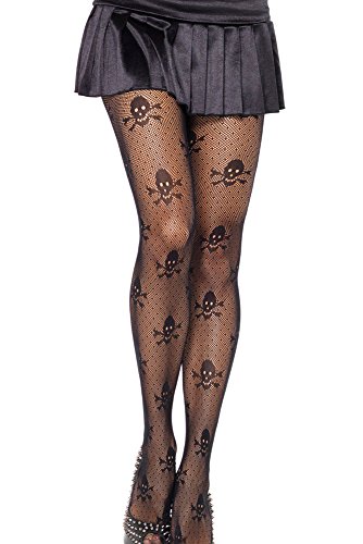 EROSPA® Netz-Strumpfhose - Damen - Totenkopfmuster Halloween Fasching Karneval - Schwarz von EROSPA