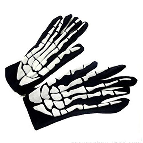 EROSPA® Skelett / Skeleton / Knochen Handschuhe Kurz - Damen / Herren - Karneval / Fasching / Halloween - 1 Paar - Schwarz / Weiß von EROSPA