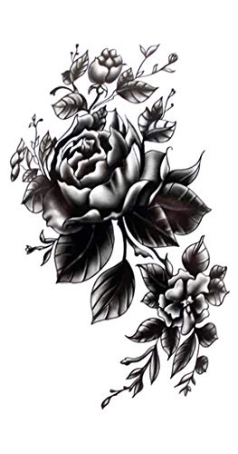EROSPA® Tattoo-Bogen temporär / Sticker - Blumen / Schwarze Rose - Wasserfest von EROSPA