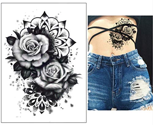 EROSPA® Tattoo-Bogen temporär / Sticker - Schwarze Rose - Wasserfest von EROSPA