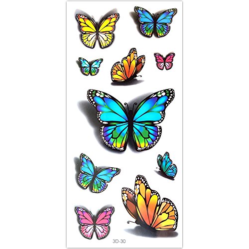 EROSPA® Tattoo-Bogen temporär - 3D Schmetterlinge / Butterfly - 9 x 19 cm von EROSPA