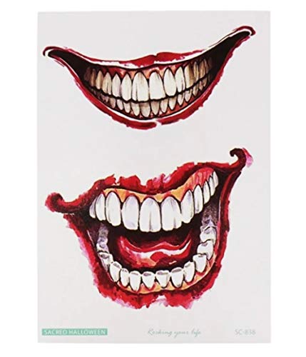 EROSPA® Tattoo-Bogen temporär - Joker Mund Zähne - Halloween Karneval Fasching von EROSPA