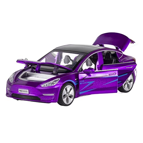 ERREJ 1:32 Für Tesla Model 3 Diecast Alloy Model Car Metal Vehicle Pull Back Für Kinder Gesammelte Geschenke Spielzeug (Color : Purple, Packing : No Box) von ERREJ