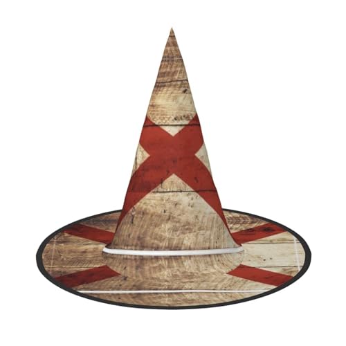 ERSDWRE Alabama Staatsflagge auf alter Holzmaserung, Postkartendruck, Hexenhut, Zaubererhut, Cosplay, Zubehör für Halloween, Weihnachten, Karneval, Maskerade von ERSDWRE