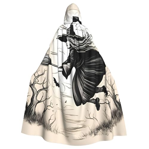 ERSDWRE Halloween-Hexen-Umhang mit fliegendem Druck, Halloween-Kapuzenumhang für Männer und Frauen, Kapuzenumhang für Mittelalter-Umhang, Kostüme, Cosplay von ERSDWRE