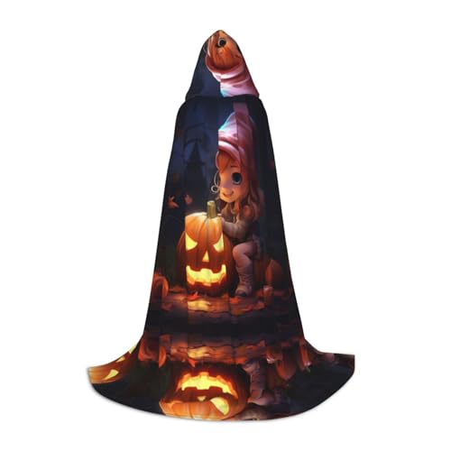 ERSDWRE Halloween-Umhang mit niedlichem Kürbisdruck, Uni, Erwachsene, Kapuzenumhang, perfekt für Halloween, Rollenspiele, Maskerade-Partys von ERSDWRE