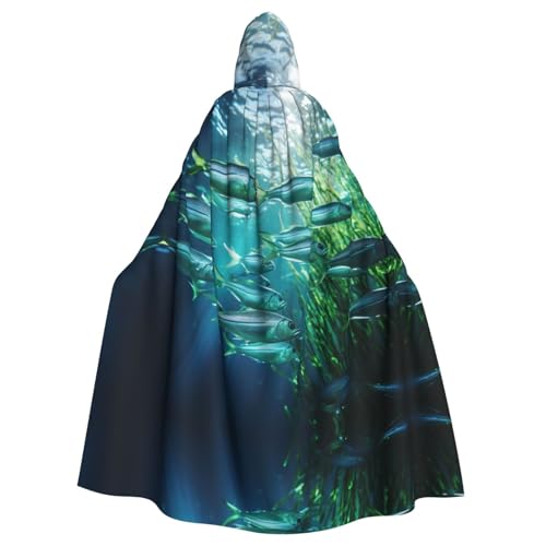 ERSDWRE Kapuzenumhang mit kleinen Fischen, die im Wasser schwimmen, für Männer und Frauen, Kapuzenumhang für Mittelalter-Umhang, Kostüme, Cosplay von ERSDWRE
