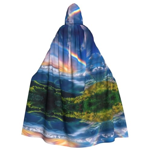 ERSDWRE Kleiner Regenbogen-Druck, Halloween-Kapuzenumhang für Männer und Frauen, Kapuzenumhang für Mittelalter-Umhang, Kostüme, Cosplay von ERSDWRE
