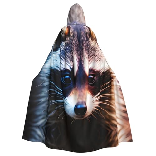 ERSDWRE Kleiner Waschbär-Gesichtsaufdruck, Halloween-Kapuzenumhang für Männer und Frauen, Kapuzenumhang für Mittelalter-Umhang, Kostüme, Cosplay von ERSDWRE