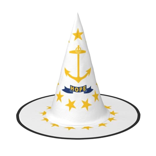 ERSDWRE Rhode Island State Flag Print Hexenhut Zauberer Hut Cosplay Zubehör für Halloween Weihnachten Karneval Maskerade von ERSDWRE