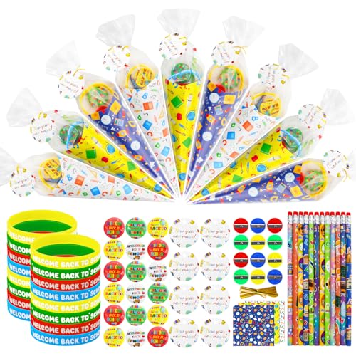 24-teiliges Set Schulanfangs-Geschenke für Schüler, Geschenk zum Schulanfang mit Bleistiften, Silikon-Armbänder, transparente Tasche, Grußkarten-Anspitzer, Abzeichenknopf, Klassenzimmer 24-teiliges Set Schulanfangs-Geschenke für Schüler, Geschenk zum Schulanfang mit Bleistiften, Silikon-Armbänder, transparente Tasche, Grußkarten-Anspitzer, Abzeichenknopf, Klassenzimmer von ERTIUANIO
