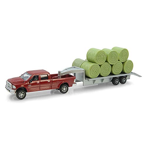Tomy ERTL Dodge Pickup Druckguss mit Trailer und Ballen, 1: 64-Scale von ERTL