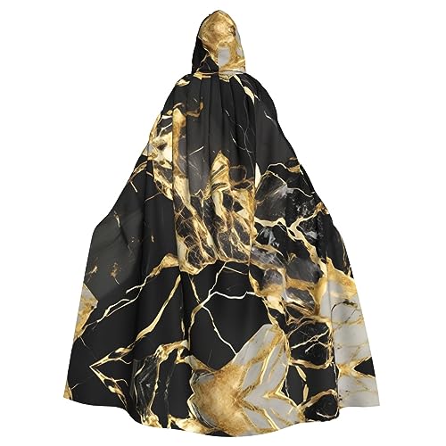 ERTTNT Erttntblack Marmor-Textur, goldener Druck, Uni, volle Länge, Kapuzenmantel, Umhang, langer Umhang ERTTNT Erttntblack Marmor-Textur, goldener Druck, Uni, volle Länge, Kapuzenmantel, Umhang, langer Umhang von ERTTNT